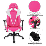 Anda Seat Pretty in Pink Executive PVC Leather Gaming Chair,Large Size High-back Recliner Office Racing Chair,Swivel Rocker Tilt E-sports Chair,Height Adjustable with Lumbar Support Pillow,Pink/White