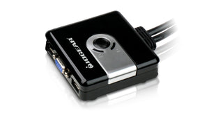 IOGEAR 2-Port Compact USB VGA KVM with Built-in Cables GCS42UW6 (Black)