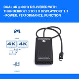 VisionTek Dual 4K Monitor Adapter, Thunderbolt 3 to Dual DisplayPort, MacOS and Windows Compatible, Powered by Intel Thunderbolt 3 Technology (NOT Compatible USB-C) Black - 901148