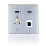 C2G 60116 RapidRun Double Gang VGA + 3.5mm + Composite Video + Stereo Audio + Keystone + HDMI Pass Through Wall Plate, Aluminum