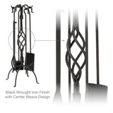 Uniflame 5-Piece Black Wrought Iron Fireset with Center Weave