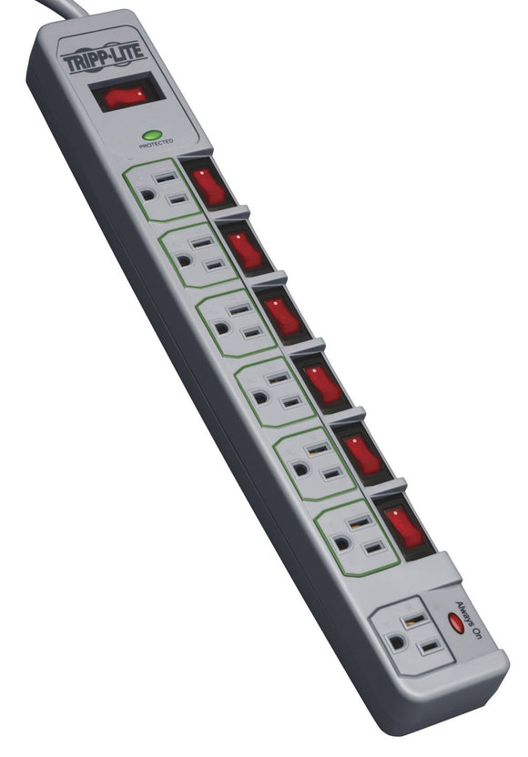 TRIPP LITE Eco Green Surge Protector Switched 7 Outlet Conserve Energy, Gray - TRPTLP76MSG