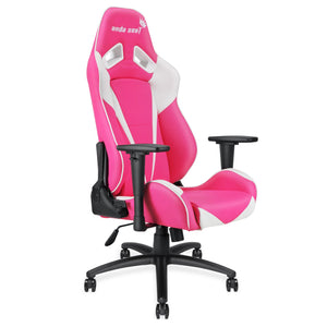 Anda Seat Pretty in Pink Executive PVC Leather Gaming Chair,Large Size High-back Recliner Office Racing Chair,Swivel Rocker Tilt E-sports Chair,Height Adjustable with Lumbar Support Pillow,Pink/White