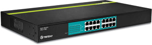 TRENDnet 16-Port 10/100Mbps GREENnet PoE+ Switch, 30 W per PoE+ Port, 3.2 Gbps Switching Capacity, Rack Mountable, TPE-T160