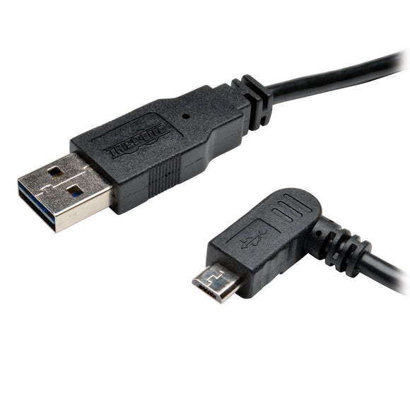 TRIPP LITE 3-Feet USB 2.0 Universal Reversible Cable A to Le-Feet Angle 5-Pin Micro B, Black (UR050-003-LAB)