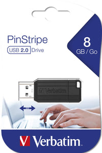 Verbatim PinStripe 8 GB USB 2.0 Flash Drive, Black 49062