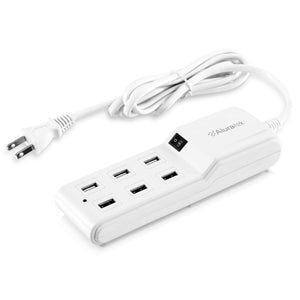 Aluratek AUCS06F 6-Port USB Charging Station and Mini Surge Protector - Retail Packaging - White