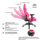 Anda Seat Pretty in Pink Executive PVC Leather Gaming Chair,Large Size High-back Recliner Office Racing Chair,Swivel Rocker Tilt E-sports Chair,Height Adjustable with Lumbar Support Pillow,Pink/White