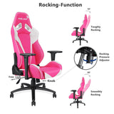 Anda Seat Pretty in Pink Executive PVC Leather Gaming Chair,Large Size High-back Recliner Office Racing Chair,Swivel Rocker Tilt E-sports Chair,Height Adjustable with Lumbar Support Pillow,Pink/White