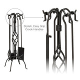 Uniflame 5-Piece Black Wrought Iron Fireset with Center Weave