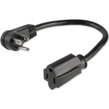 StarTech.com 1 ft Flat Extension Cord - NEMA 5-15R to NEMA Right-Angle 5-15P Power Cable - Low Profile Extension Cord - Right Angle Power Cord (PAC101R1)