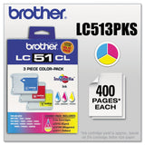 Brother Genuine Standard Yield 3 Pack Color Ink Cartridges, LC513PKS, Includes 1 Cartridge Each of Cyan, Magenta & Yellow, Page Yield Up To 400 Pages/Cartridge, Amazon Dash Replenishment Cartridge, LC51