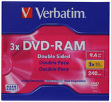 Verbatim DVD-RAM 9.4GB 3X Double Sided, Type 4 with Branded Surface - 1pk with Cartridge