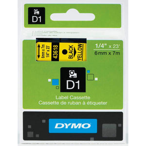 DYMO Labeller Tape, D1 Tape Cassette 1/2" x 23', 1-Carded, Black on Yellow (45018)