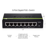 TRENDnet 8-Port Gigabit GREENnet PoE+ Switch,TPE-TG44G, 4 x Gigabit PoE/PoE+ Up to 30 Watts/Port, 4 x Gigabit, 61W Power Budget, 16 Gbps Switch Capacity, Ethernet Unmanaged Switch, Lifetime Protection