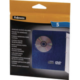 Fellowes Adhesive CD Holders -5 Pack -Sleeve -Slide Insert -Polyvinyl Chloride (PVC) -Clear -1 CD/DVD