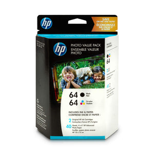 Hewlett Packard Z2H77AN#140 HP 64 Black/Tri-Color Photo Value Pack-40 Sht/4 X 6 in (Z2H77AN) Ink