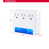 CyberPower P3WUH Multi-Hue Lighted Power Wall Tap, 3 Outlets, 4 USB Charge Ports