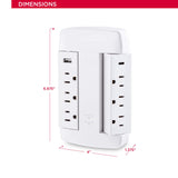 CyberPower CSP600WSURC5 Professional Surge Protector, 900J/125V, 6 Swivel Outlets, 1 USB-C Charge Port, 1 USB-A Charge Port, White Wall Tap