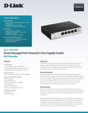 D-Link DGS-1100-05PD Smart Managed 5-Port Gigabit PoE Powered Desktop Switch