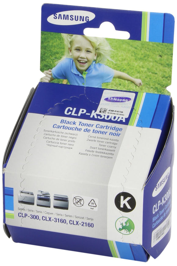 Samsung CLP-K300A Black Single Piece Toner; Toner Yield: 2,000 Pages; Compatible Models:CLP-300, CLP-300