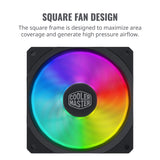 Cooler Master MasterFan SF120R ARGB 120mm Square Frame Fan w/ 8 Independently-Controlled Addressable RGB LEDs, Hybrid Blade Design, Cable Management and PWM Control Fan