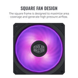 Cooler Master MasterFan SF120R RGB 120mm Square Frame Fan w/RGB LEDs, Hybrid Blade Design, Cable Management and PWM Control Fan