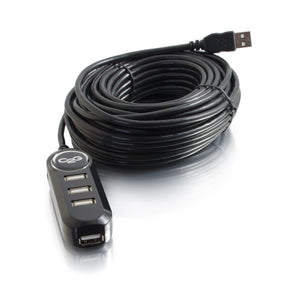 C2G 38990 USB 2.0 Active Extension Cable - USB A Male to 4-Port USB A Female Extension Cable, Black (39.4 Feet, 12 Meters)