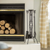 Uniflame 5-Piece Black Wrought Iron Fireset with Center Weave