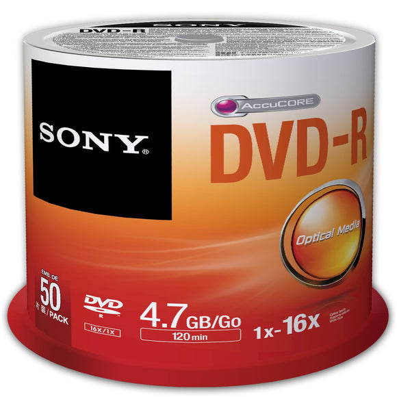Sony 50DMR47SP 16x DVD-R 4.7GB Recordable DVD Media - 50 Pack Spindle
