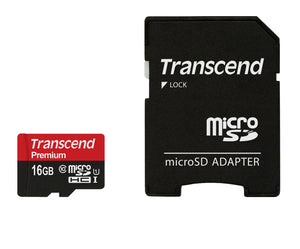 Transcend 16 GB Micro SDHC Class10 UHS-1 Memory Card with Adapter 45 MB/S (TS16GUSDU1)