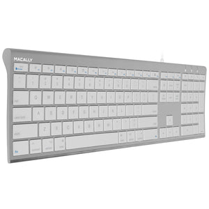 Macally Ultra-Slim USB Wired Computer Keyboard for Apple MacBook Pro, Air, iMac, Mac Mini, Windows PC Laptops/Desktops and Notebooks, Plug and Play, Silver