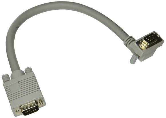 C2G 52000 VGA Cable - Premium Shielded HD15 SXGA M/M Monitor Cable with 90° Upward-Angled Male Connector, Gray (1 Foot, 0.30 Meters)