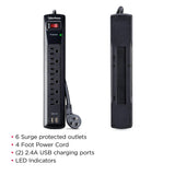 CyberPower CSP604U Professional Surge Protector, 1200J/125V, 6 Outlets, 2 USB Charge Ports, 4ft Power Cord