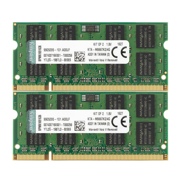 Kingston 4 GB DDR2 SDRAM Memory Module 4 GB (2 x 2 GB) 667MHz DDR2667/PC25400 DDR2 SDRAM 200pin KTA-MB667K2/4G