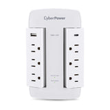 CyberPower CSP600WSURC5 Professional Surge Protector, 900J/125V, 6 Swivel Outlets, 1 USB-C Charge Port, 1 USB-A Charge Port, White Wall Tap