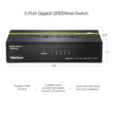 TRENDnet 5-Port Unmanaged Gigabit GREENnet Desktop Metal Switch, Ethernet Splitter, Fanless,10 Gbps Switching Fabric, Lifetime Protection, TEG-S50g