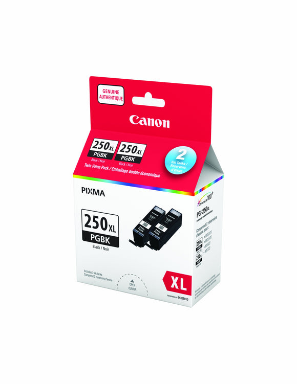 Genuine Canon PGI-250XL HIGH Yield Twin Ink Tank Value Pack, Black, 2 Pack