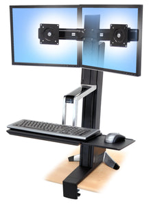 Ergotron WorkFit-S 33-341-200 Dual Sit-Stand Workstation - Steel, Plastic, Aluminum - Black