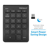 Macally 2.4G Wireless Numeric Keypad Keyboard for Laptop, Apple Mac iMac MacBook Pro/Air, Windows PC, or Desktop Computer with USB Receiver 22 Key Slim Number Pad Numerical Numpad - Black