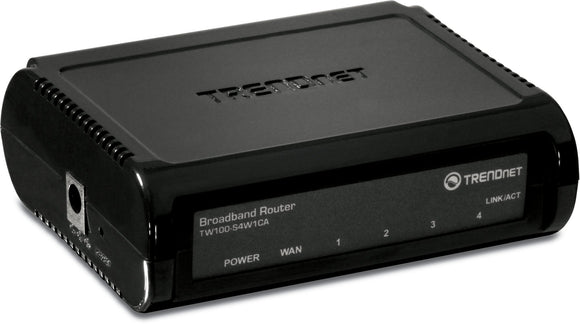 TRENDnet 4-Port Broadband Router, 4 x 10/100 Ports, Instant Recognizing, Plug & Play, Firewall Protection, TW100-S4W1CA