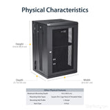 StarTech.com 18U Wall Mount Network Switch Cabinet - 4-Post Adjustable Depth (2" to 16") Fully Secure IT Cabinet w/ Cable Management 200lb / 90kg (RK1820WALHM)
