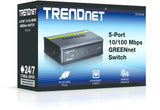 TRENDnet 5-Port Unmanaged 10/100 Mbps GREENnet Ethernet Desktop Plastic Housing Switch, TE100-S5