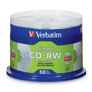 Verbatim 700 MB 2x-4x DataLifePlus Silver Inkjet Printable Rewritable Disc CD-RW, 50-Disc Spindle 95159