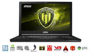 MSI WS63 8SK-021CA 15.6" 4K Slim Mobile Workstation (i7 -8750H, P3200, 32GB, 512GB SSD Plus 1TB HDD, ISV Certified), Win 10 Pro