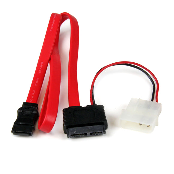 StarTech.com 36in Slimline SATA to SATA with LP4 Power Cable Adapter - SATA cable - Serial ATA 150/300/600 - Slimline SATA (F) to SATA, 4 pin internal power (12V) - 3 ft - red - SLSATAF36