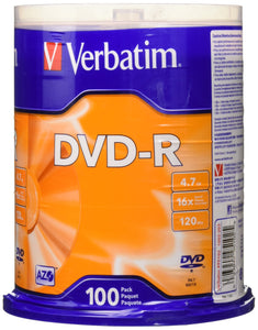 DVD-R Discs, 4.7GB, 16x, Spindle, Silver, 100/Pack