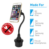 Macally Universal Magnetic Car Cup Holder Mount for iPhone Xs Max XR X 8 Plus 7 Plus 6S 6 Plus, Samsung Galaxy S9 S8 S7 Note & Most Cell Phones - Extra Long Neck & 2 Metal Sheets (MCUPMAG)