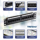 TRENDnet 12-Port Cat6 Unshielded Patch Panel, 10 Inch Wide, 12 x Gigabit RJ-45 Ethernet Ports, TC-P12C6