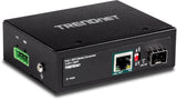 TRENDnet Industrial SFP to Gigabit PoE+ Media Converter, IP30 Rated Housing, Operating Temperature Range -40°- 75 °C to (-40° - 167 °F), TI-PF11SFP